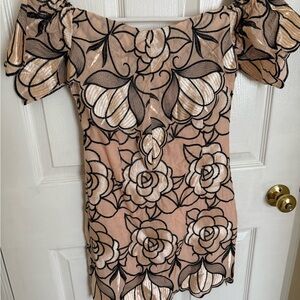 NWOT Floral Embroidered Nude & Black Cocktail Dress